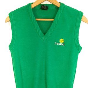 Vintage Blarney Castle Knitwear Sweater Vest Women's XS Green Ireland Pullover